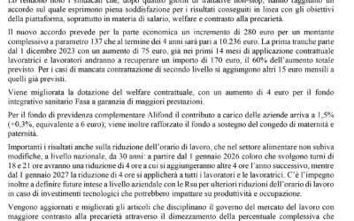 Industria alimentare: siglato il rinnovo del contratto 2023/2027